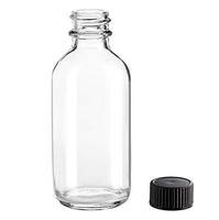 Bouteille ronde en verre transparent Boston de 2oz avec bouchon à cône en poly noir pour jus de potion et huiles de gingembre pour tequila