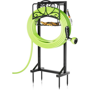 <b>Garden</b> hose holder with storage basket and tool <b>hooks</b>. Hose storage rack that can hold up to 160 feet of hose. - Product Image 1
