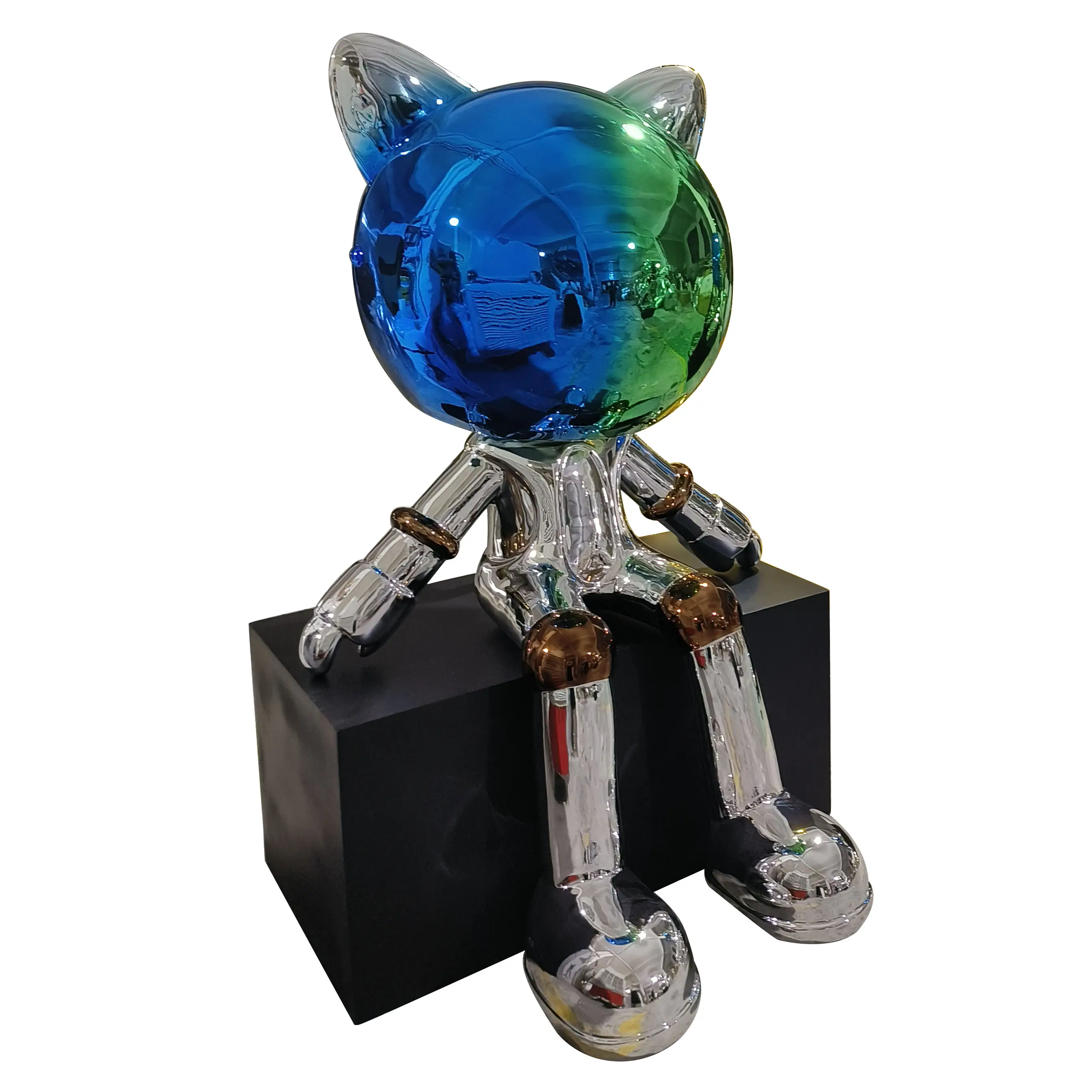 Vendita calda in fibra di vetro cartone animato animale galvanico scultura di gatto arredo per la casa statua in resina per la vendita