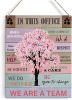 Décoration murale de bureau rustique rose inspirante, panneau suspendu en bois 8x10 pouces avec motif arbre et fleurs roses pour la décoration de bureau et de maison