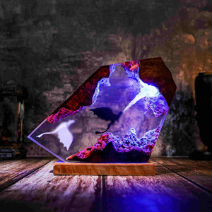 Lampe décorative en résine 3D, scène de dragon noir et blanc crachant du feu, lampe de table LED pour la maison et le bureau - Product Image 2