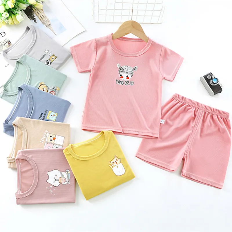 Solid Color Children Boy Comfortable Pajamas Bedroom Furniture Set Simple Kids Clothes Set Girls 1-8 Years Of Age Casual