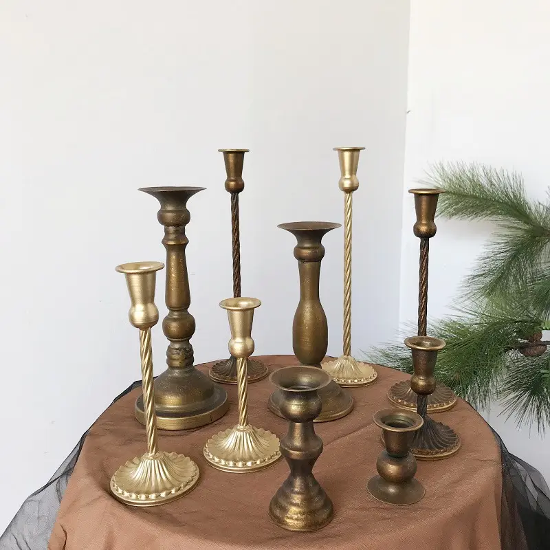 wholesales vintage brass taper candlestick Bohemia single head gold candlelight dinner candle holder for home wedding decor