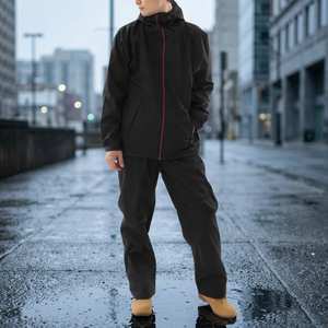 Chándal Unisex Impermeable con Capucha, Color Negro, Cierre Completo, Estilo Deportivo, Ropa de Calle, para Invierno, con Bolsillos Laterales, Corte Regular, Ligero - Product Image 3