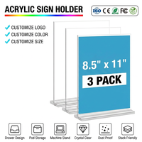 Support de signalisation en acrylique personnalisé 8,5x11 pouces, lot de 3, support de présentation de bureau double face en forme de T vertical pour restaurant et bureau