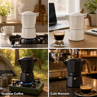 Cafetière Moka Kingze 100 ml à double valve, pour cuisinière, expresso italien, en aluminium, pour la maison, le bureau et le camping