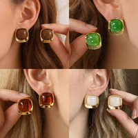 Boucles d'oreilles clous carrées vintage style français en résine, plaqué or véritable, acier inoxydable, pour femme, simples, chics et haut de gamme, les plus vendues