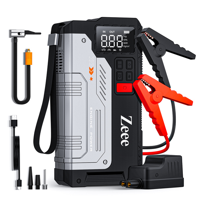 Zeee 2500A Portable Car Battery Jump Starter and Tire Inflator 12V Car Battery Booster Jump Starter Battery Pack With air Pump