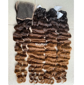 Closure HD 24 pouces 5x5 en cheveux humains vietnamiens bruts doublement bouclés avec couleur Ombré, vente en gros du Vietnam - Product Image 1