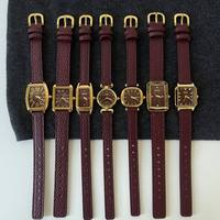 Montre-bracelet élégante pour femme en cuir bordeaux vintage, boîtier doré, cadran multi-formes, mouvement à quartz, luxe léger, Reloj