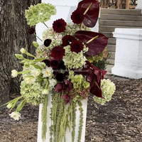Boule de fleurs suspendue en soie 30cm, Hortensia Rose Bourgogne Effet Naturel, 70cm, pour Décoration de Table de Mariage et Fêtes, Fleur de Mariage