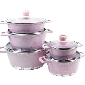 Ensemble de casseroles de cuisine, <span class=keywords><strong>en</strong></span> aluminium moulé, antiadhésif, violet, pinkettes, 6/10 pièces - Product Image 1
