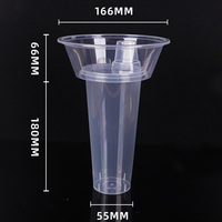 Gobelet jetable pour poulet frit 500ml, gobelet à boisson en plastique transparent avec plateau alimentaire 700ml, gobelet à jus et bubble tea en PP avec bol sur le dessus