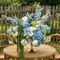 Boule de fleurs artificielles la plus populaire pour événements 2026, 50-60 cm, grande, bleu-vert mélangé, hydrangea, centre de table pour autel