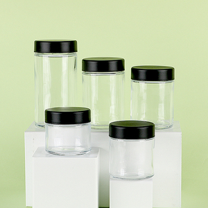 Bocaux en verre transparent avec couvercles en plastique noir, lot de 5, différentes tailles, pour le stockage, emballage en verre sodocalcique - Product Image 1