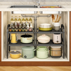 Estante organizador multifuncional de acero al carbono para fregadero Sea Shark, estante escalonado para ollas bajo el fregadero - Product Image 1