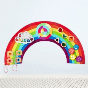 Toddlers Boys Girls Activities Games CPC Busy Board Wall Toy <b>Wooden</b> <b>Rainbow</b> Sensory Board <b>Rainbow</b> Sensory Wall Panel - Product Image 1