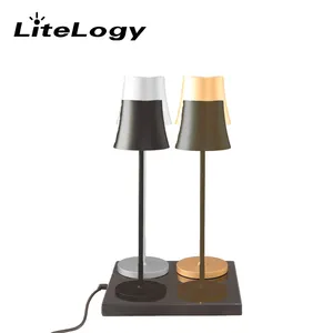 Aluminum Hotel Lampada Da Tavolo Led Cordless Rechargeable Restaurant Table Lamp With Base Charging