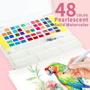 Nuances vibrantes pour l'expression artistique Palette d'aquarelle solide perlée de 48 couleurs