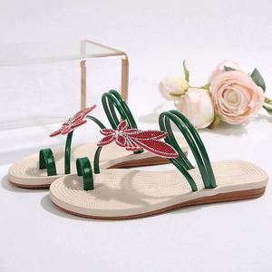 Usa Mairun I-0605 Korean Style PVC Upper Flat Sandals Glitter Flower Print Fashion Trend Women Summer Clip <b>Toe</b> Outdoor Beach - Product Image 3