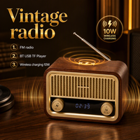 ODM OEM Maßgefertigtes Retro-Radio mit Kabelloser Ladefunktion 10W FM BT USB TF-Player 2000mAh Digitaler LED-Wecker