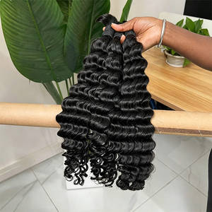 <span class=keywords><strong>Extensiones</strong></span> de Cabello Humano Virgen 12A Ondulado Profundo Estilo Boho Indio, Cabello a Granel sin Procesar con Cutícula Alineada para Trenzas - Product Image 4
