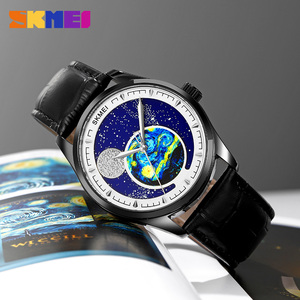 Montre à quartz en acier inoxydable et cuir véritable avec logo OEM personnalisé, étanche 3ATM, design unique sur le thème de l'espace, pour hommes - Product Image 6