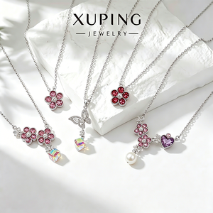 Collier pour femme XUPING Jewelry Wholesale <span class=keywords><strong>Jingjing</strong></span> plaqué or blanc avec pendentif synthétique CZ en forme de papillon, nœud et fleur - Product Image 1