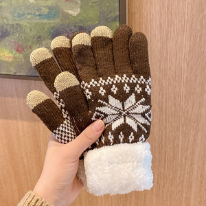 2025 invierno nuevo cálido forro polar esponjoso copo de nieve a rayas gris blanco Beige azul marino guantes de mano gruesos mitones de Navidad al aire libre - Product Image 4