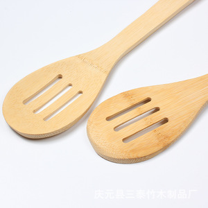 Bamboo Three Line Soup Ladle And Spatula Set 2 Pieces Kitchen Cooking Tool Eco Friendly Hand Wash Only - Product Image 1