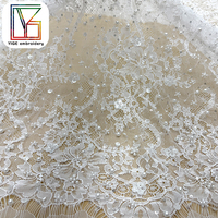 Tissu en dentelle tendance avec cils et perles, dentelle française, dentelle florale, dentelle perlée, dentelle Chantilly, tissu à sequins pour robes de mariée