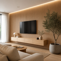 Panel de Pared Ranurado Ynori WPC, Roble Claro, 160x22mm, Ignífugo, Antideslizante, para Sala de Estar, Pared de TV