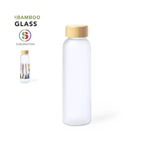 Bouteille en verre 500 ml en bambou, merchandising durable - Product Image 1