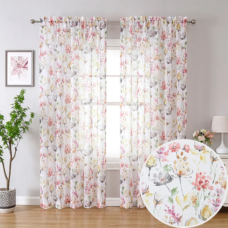 Factory Wholesale Sheer Printed Curtains Flower Printed Window Curtains for the Living Room Cortinas Para Sala