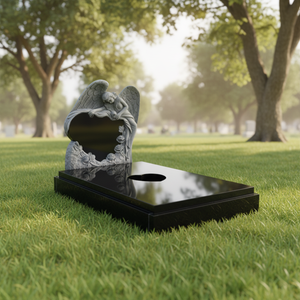 อนุสาวรีย์หินแกรนิตดำซานซีแบบโมเดิร์นยอดนิยม รูปปั้นรูปนางฟ้า สำหรับสุสาน ทำจากหินธรรมชาติ - Product Image 1