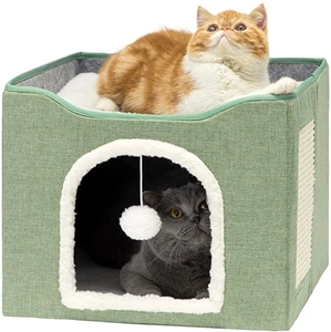 Lits pliables pour chats, grotte pour l'intérieur avec coussin à gratter, grande maison pour chats, intérieur avec trou, grotte pour chats, lit, maison à gratter, Hidewawy - Product Image 3