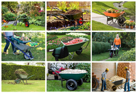 Brouette à double roue en plastique, capacité 200 kg, plateau 100 L, roue pneumatique 3.25-8, pour construction, jardin et usage industriel