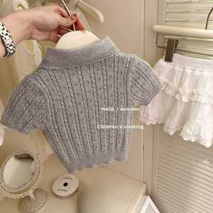 Tongxingyuan Girls Knit Polo Top And Skirt Set Gray Summer Outfit For Children - Product Image 4
