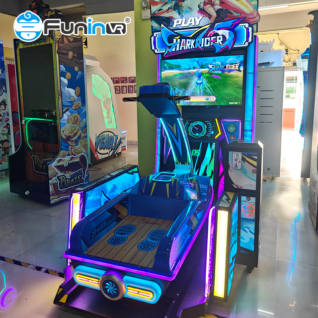 Arcade Coin Operated Stainless Steel Shark Rider Racing Yacht Amusement Game Machine Motion Sensing for Indoor Use Customizable