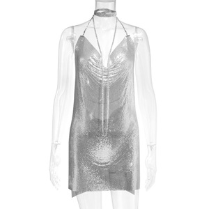 <span class=keywords><strong>Robe</strong></span> à paillettes en métal pour femmes européennes et américaines glamour Style sexy et épicé avec bretelles en strass - Product Image 5
