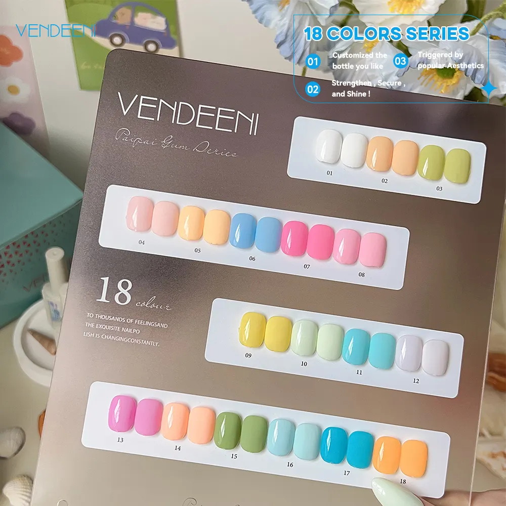 Vendeeni solid colors gel nail polish set 15ml hema free nails gel polish set 18 colors nails supplies salon art custom logo