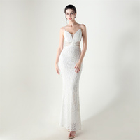 33202 #2025 nouvelle robe de soirée à paillettes à col en V profond avec perles robustes et filet découpé au laser, jupe sirène