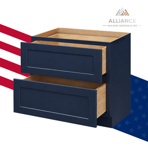 H-BS 2DB30-2DB36 Blue Shaker <b>Kitchen</b> Cabinets With Drawers | Affordable <b>Kitchen</b> Cabinets For Builders | 2 Drawer Base Cabinet - Product Image 1