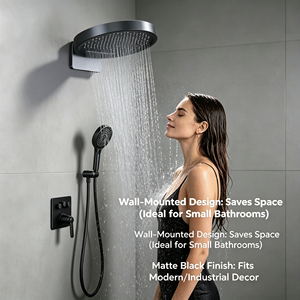 Ensemble de <span class=keywords><strong>douche</strong></span> encastré 2 fonctions en laiton massif gris anthracite pour projets hôteliers et commerciaux – Mitigeur de <span class=keywords><strong>douche</strong></span> mural en gros - Product Image 6