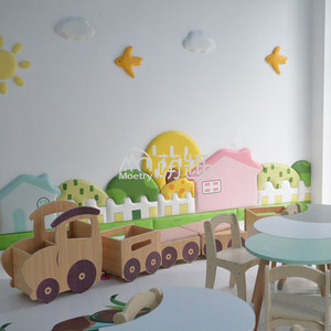 Set di Mobili per Asilo Nido e <span class=keywords><strong>Scuola</strong></span> Materna con Libreria a Forma di Treno e Tema Giardino e Fattoria per Bambini - Product Image 1