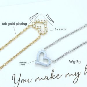 Collar con Colgante de Clavícula de Acero Inoxidable con Zirconia en Forma de Corazón, Cadena de Bambú, Chapado en Oro de 18K PVD, Estilo Europeo y Americano - Product Image 4