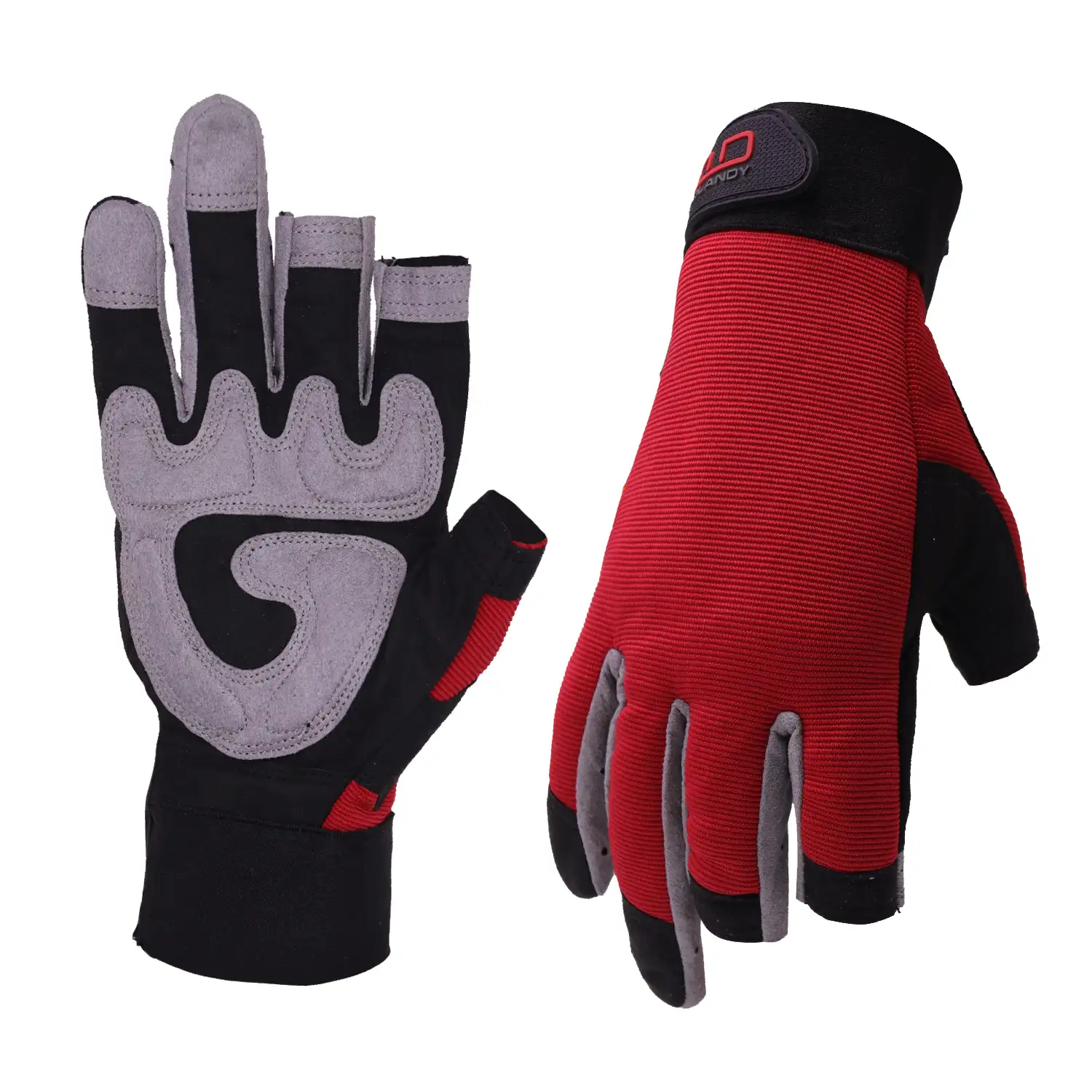 HANDL ANDY Atmungsaktive flexible Geschicklichkeit 3 offene Finger Leichte industrielle Arbeits handschuhe Mehrzweck-rote Arbeits handschuhe