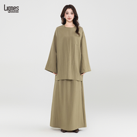 Lignes Mode Féminine Ensemble Deux Pièces Vêtements Islamiques Robe et Pantalon Amples pour Femmes Musulmanes Tenue Pudique