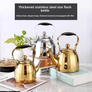 Théière en acier inoxydable épais avec poignée, grande capacité, pour hôtel, restaurant, design rétro de luxe léger, idéale pour l'extérieur - Product Image 1