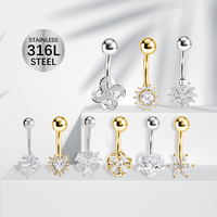 Herz Blumen form Bauch Ring Frauen Sexy Piercing Schmuck Chirurgischer Stahl Zirkon Bauch Ring